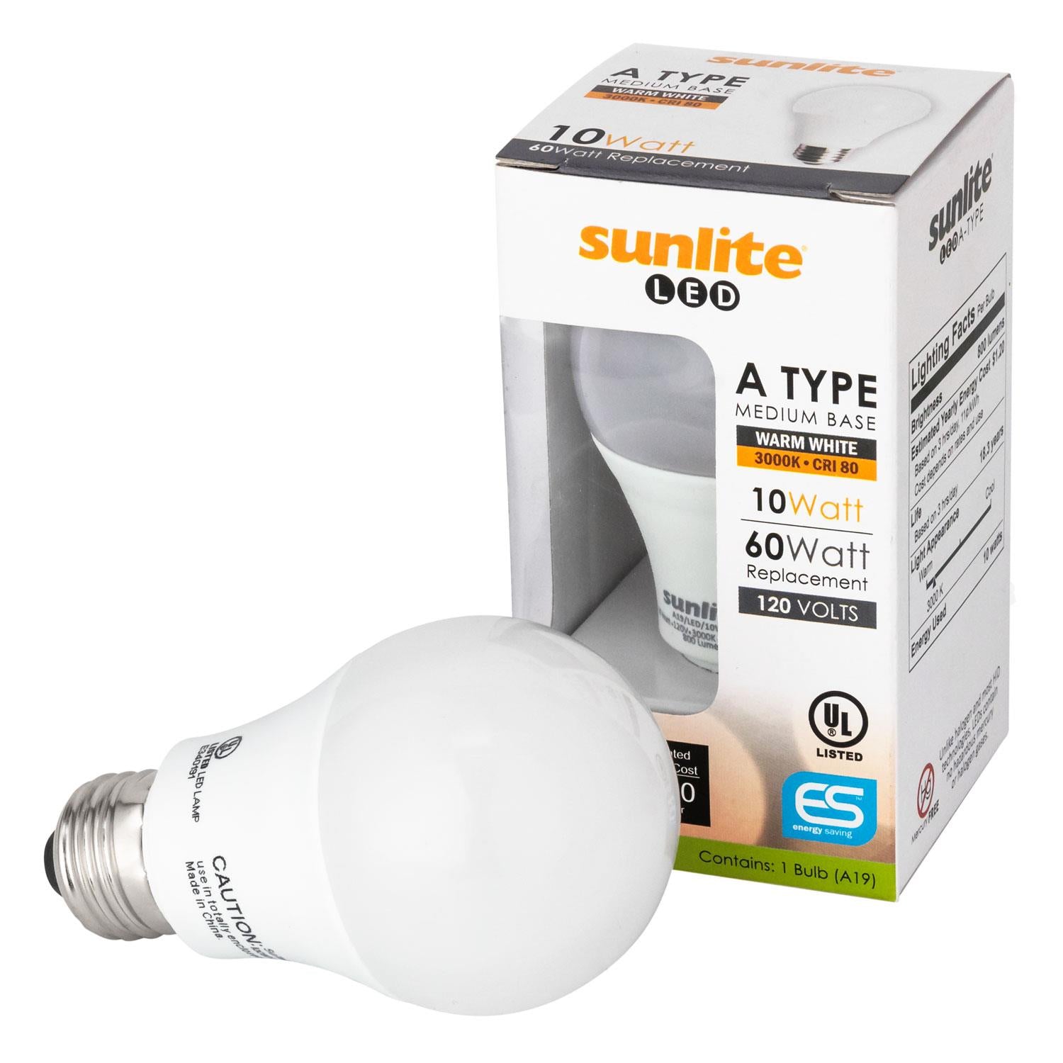 Sunlite 80710-SU LED A19 Household 10w Light Bulb Warm White 3000K –  BulbAmerica