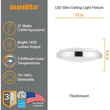 Sunlite 13-inRound LED Solid Band Fixture CCT Tunable White Finish - 100w-equiv - BulbAmerica