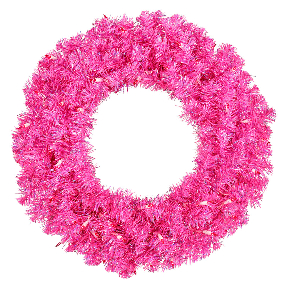 24" Hot Pink Wreath - 50 Pink LED Lights - 180 Tips