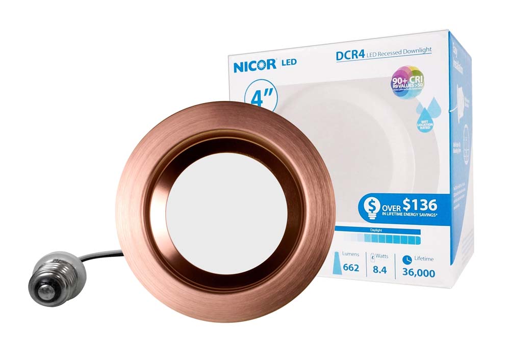 NICOR 4in. LED Downlight 663Lm 3000K in Aged Copper Round Recessed Light