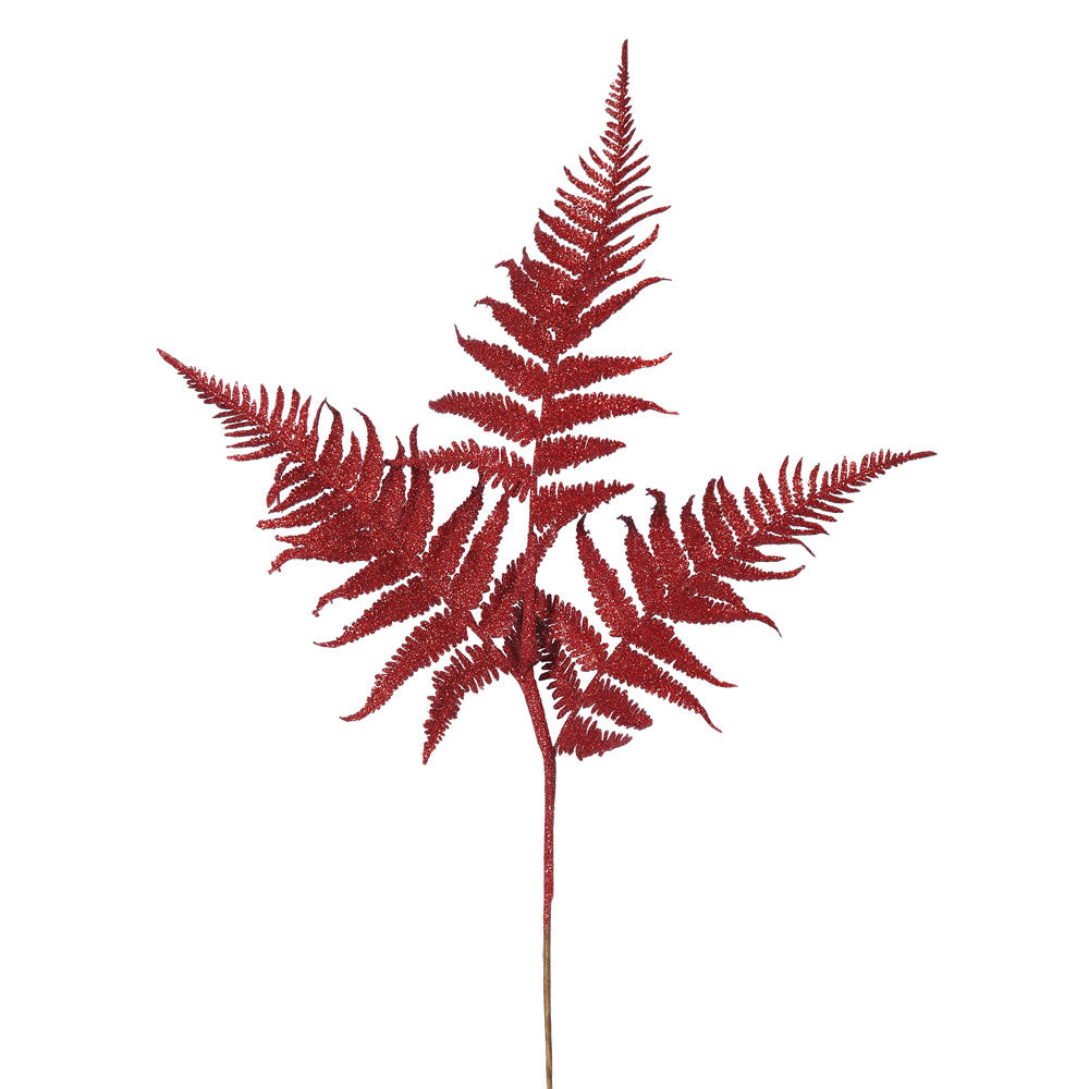 6PK - 22" Red Onoclea Glitter Fern Indoor Spray