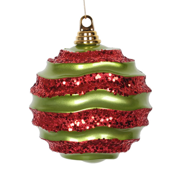 Vickerman 8 in. Lime-Red Candy Glitter Ball Christmas Ornament ...