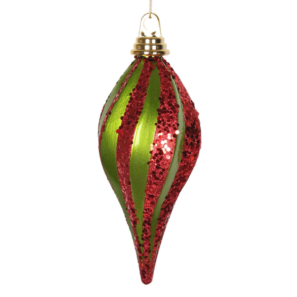 2Pk. Vickerman 8 in. Lime-Red swirl Candy Glitter Drop Christmas Ornam ...