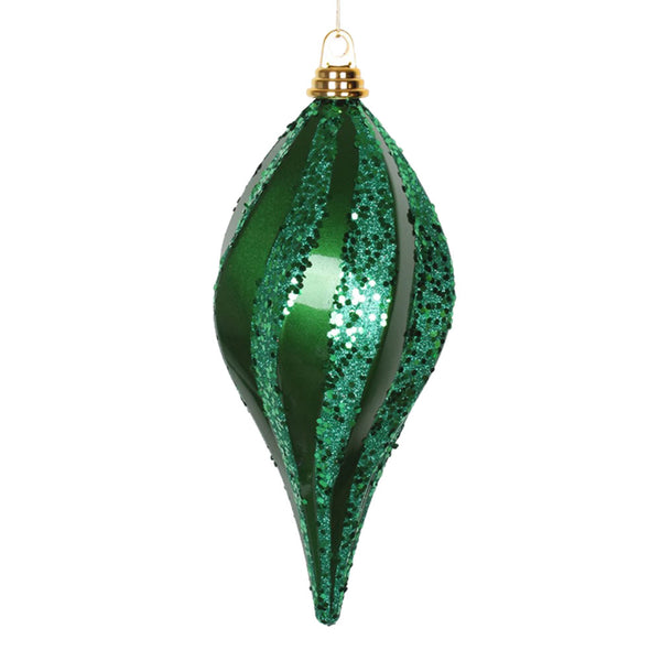 Vickerman 12 in. Green swirl Candy Glitter Drop Christmas Ornament ...