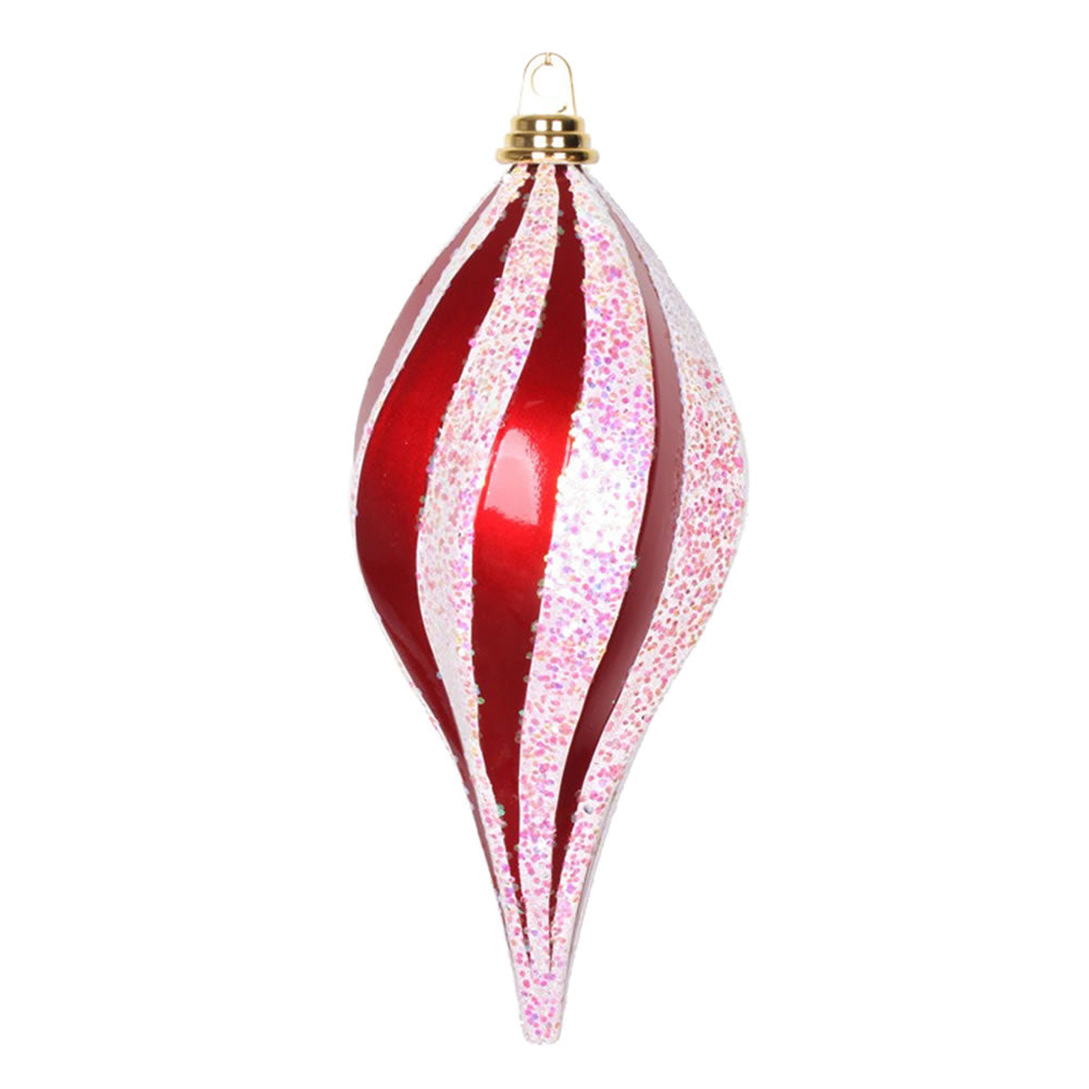 Vickerman 12 in. Red-White swirl Candy Glitter Drop Christmas