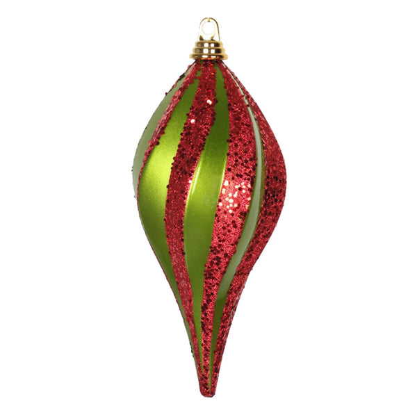 Vickerman 12 in. Lime-Red swirl Candy Glitter Drop Christmas Ornament ...