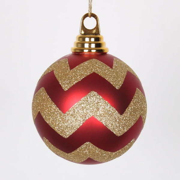 Vickerman 4 in. Red-Gold Glitter Chevron Ball Christmas Ornament ...