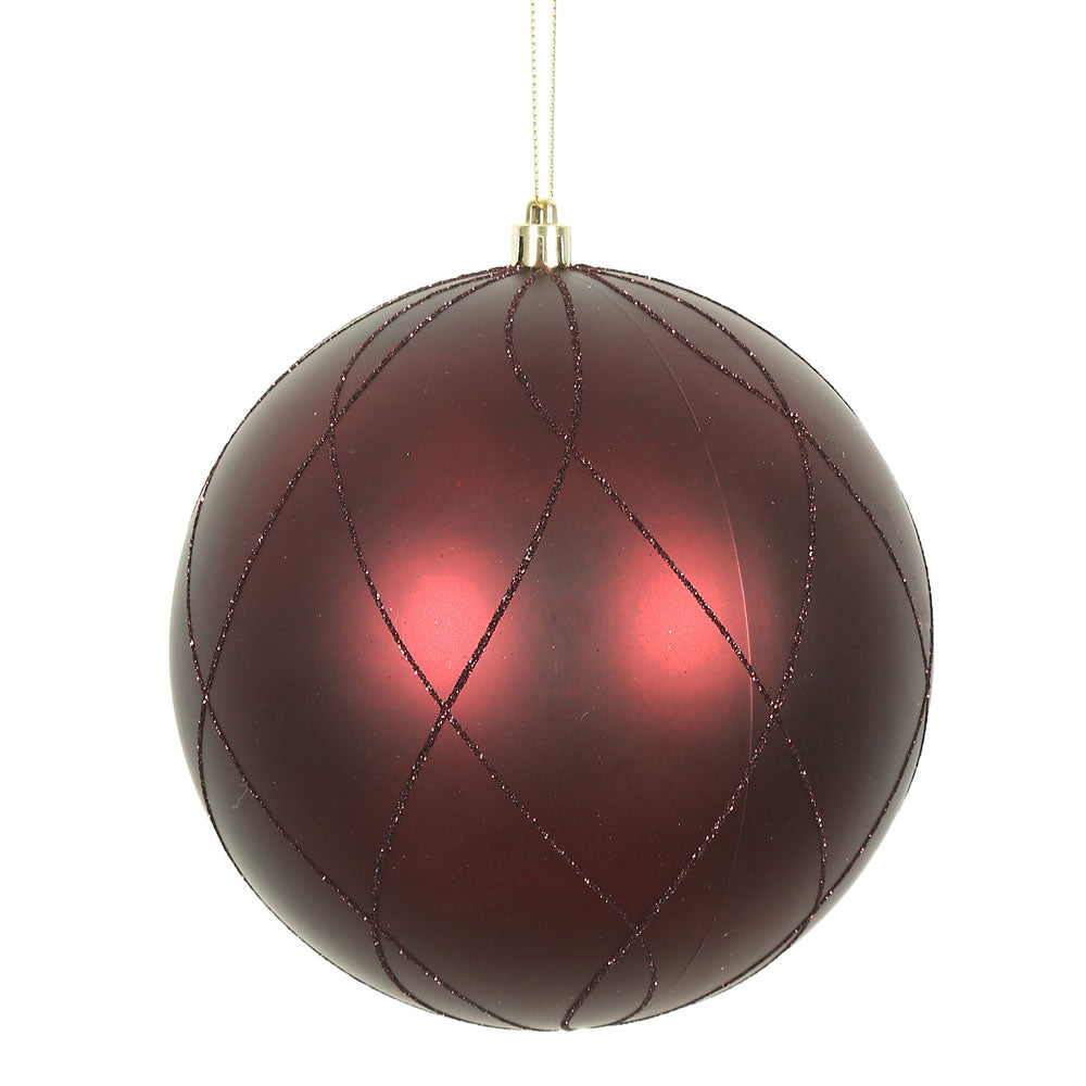 Vickerman 6 in. Burgundy swirl Glitter Ball Christmas Ornament