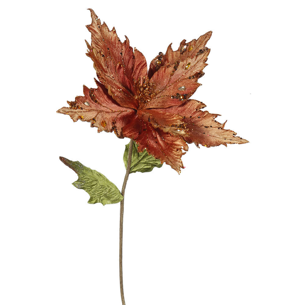 3PK - 26" Copper Velvet Poinsettia 13" Glitter Flower Decorative Christmas Pick